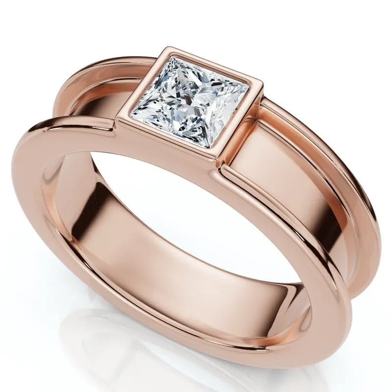 Men's Bezel Set Diamond Solitaire Wedding Ring 14K Gold Lab Grown 1