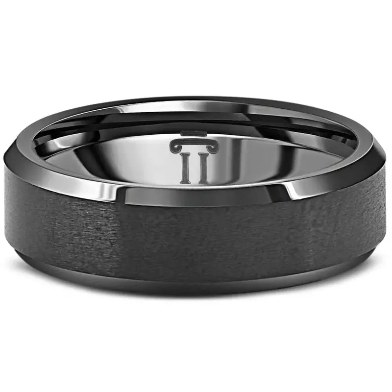 Men's Brushed Black Tungsten 6Mm Beveled Ring Wedding Band 1
