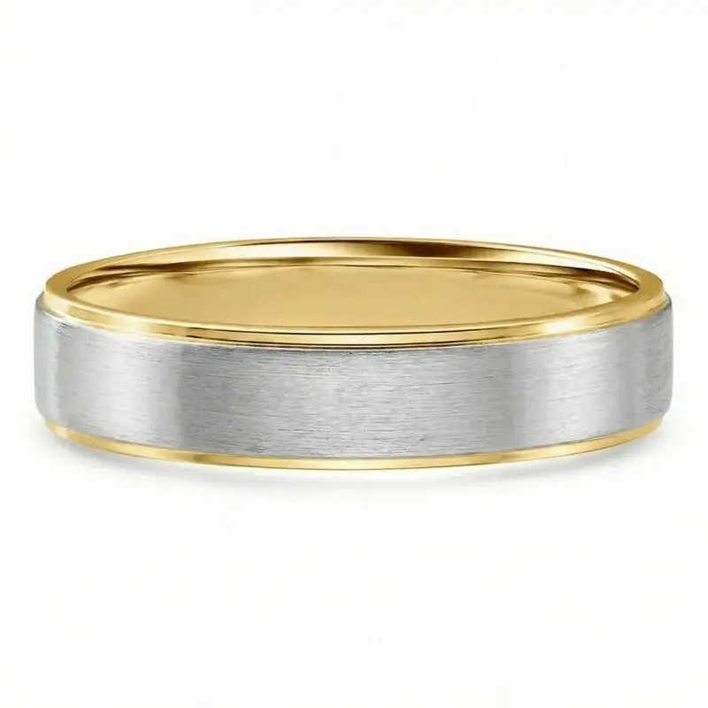 Men's Brushed Two Tone Wedding Band 14K Gold Ring 1