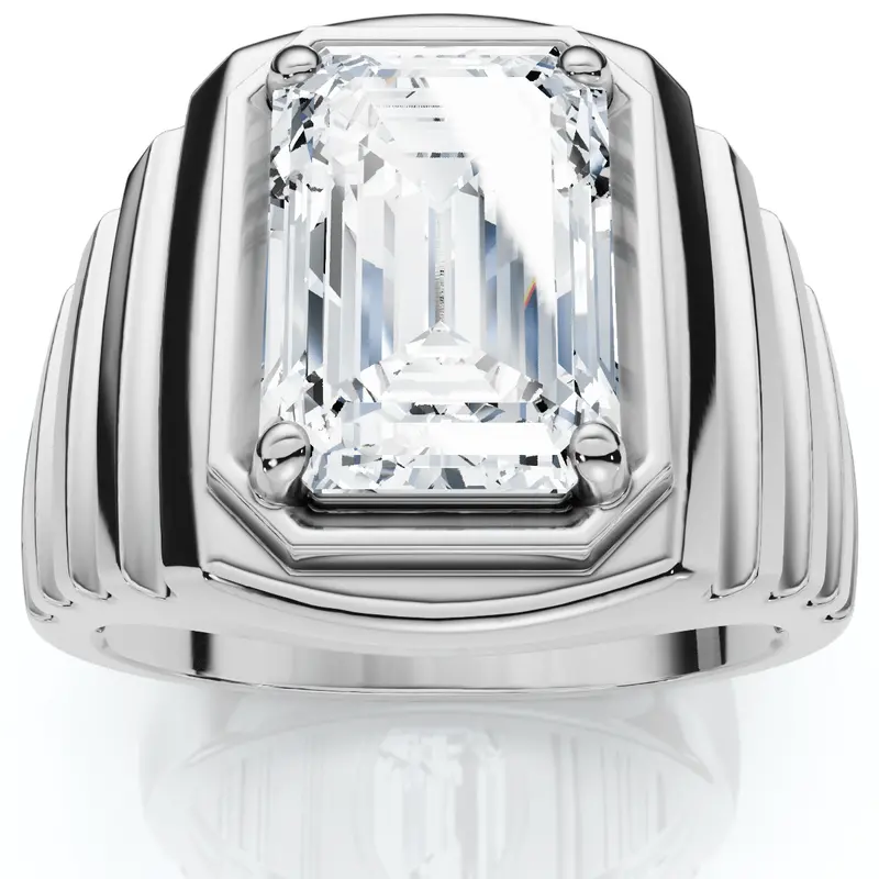 Men's Certified 4Ct Emerald Cut Diamond Ring Ridged Gold Band Lab Grown 6