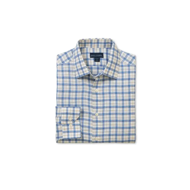 Men's Coastal Linen Plaid Shirt In Blue 1