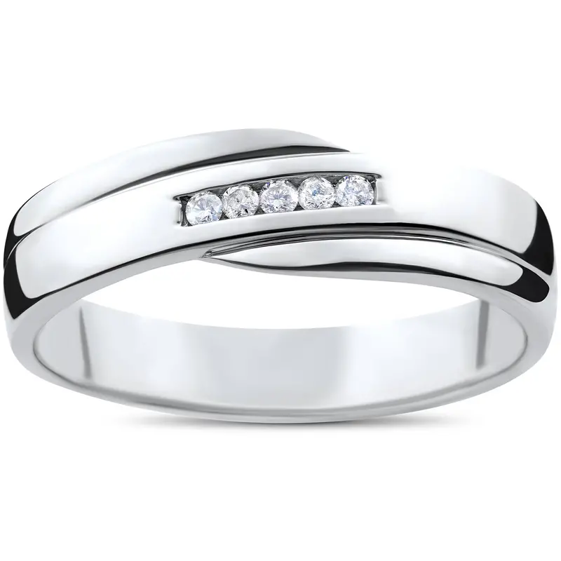 Mens Cut Diamond Wedding Ring 1/6Cttw 10K White Gold High Polished Channel Set Size Selectable 1