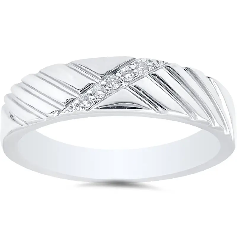Mens Diamond 14K White Gold Wedding Ring Size Selectable 1