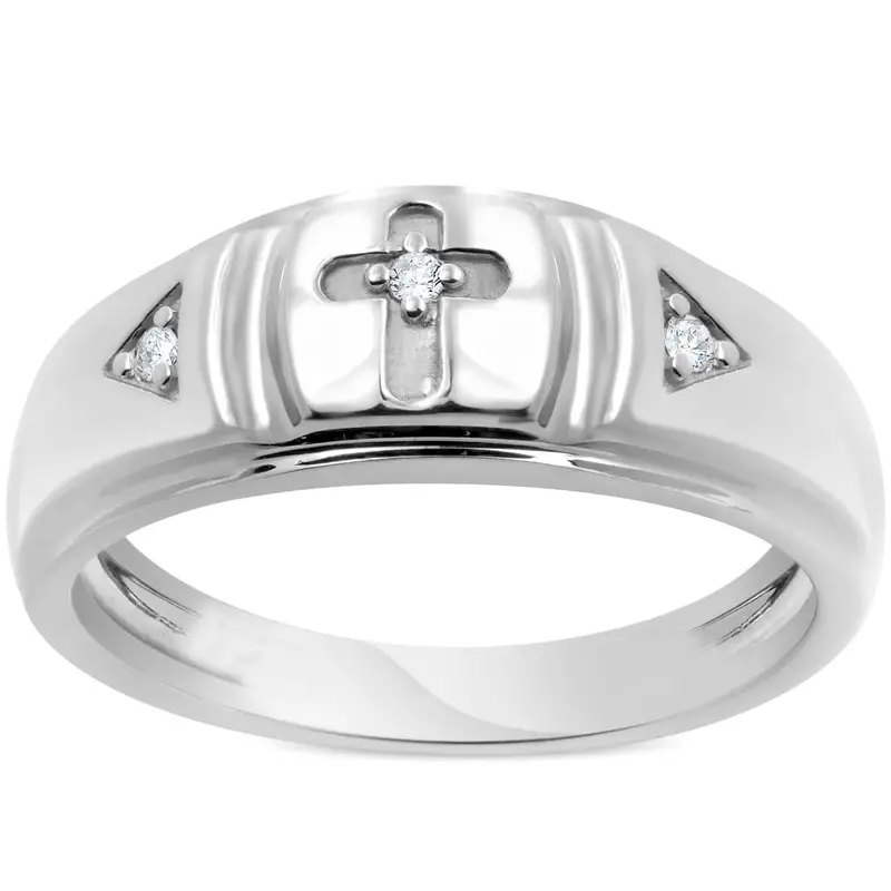 Mens Diamond Cross Wedding Ring 10K White Gold 1