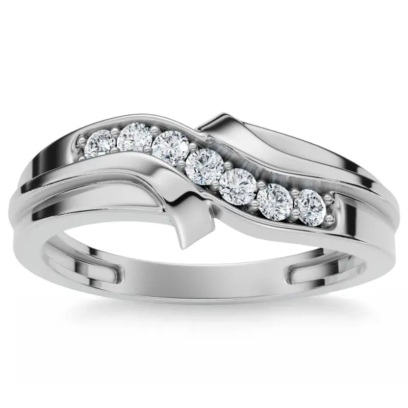 Men's Diamond Curve Polished Wedding Ring Lab Grown 10K Gold 1