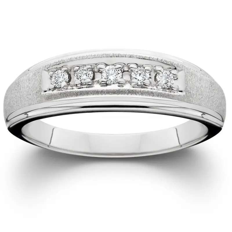 Mens Diamond Wedding Brushed Ring 10K White Gold Size Selectable 2