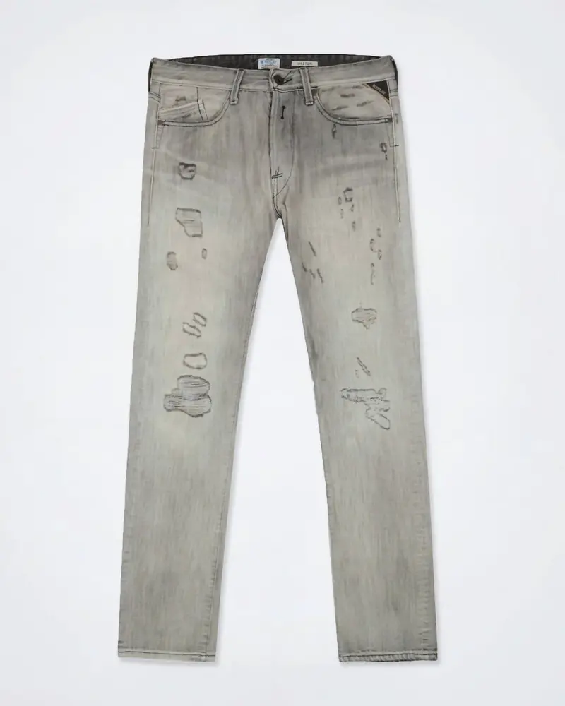 Men's Distressed Denim Straight Leg Jeans In Gray 1