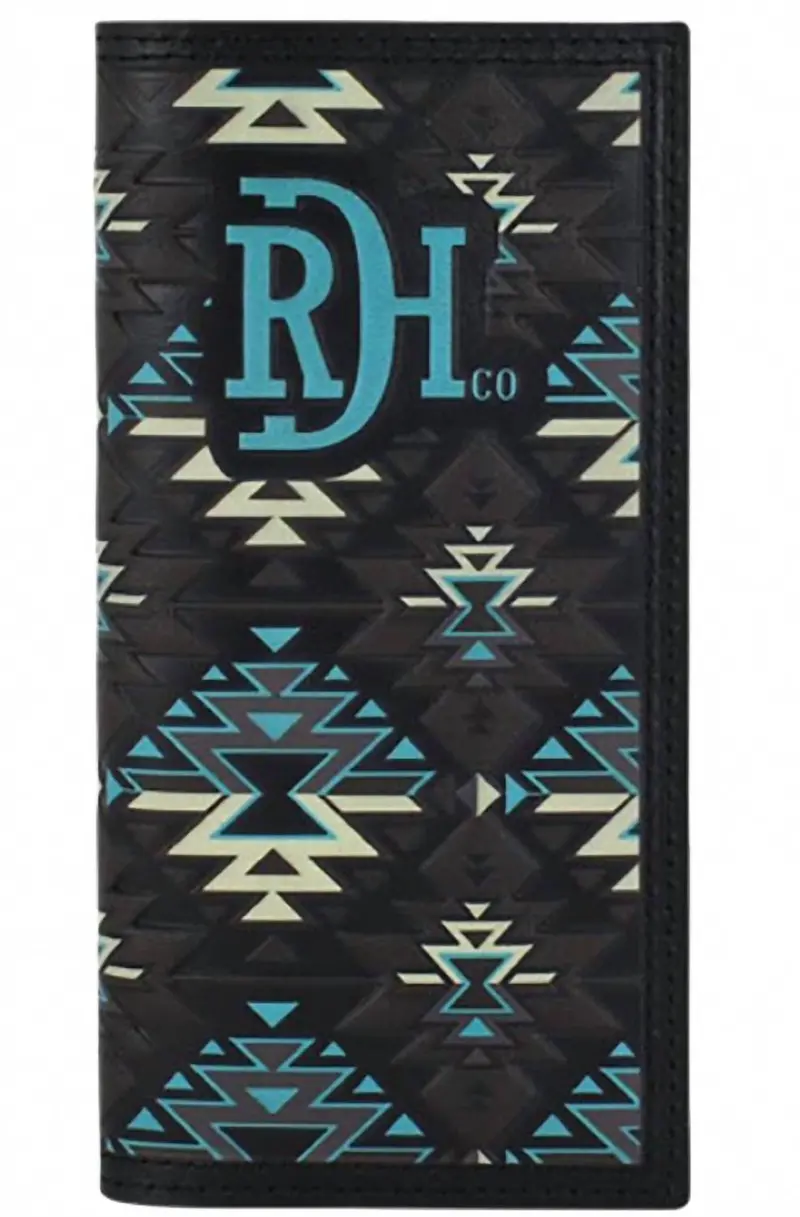 Men's Genuine Leather Aztec Design Wallet In Black/Turquoise 1
