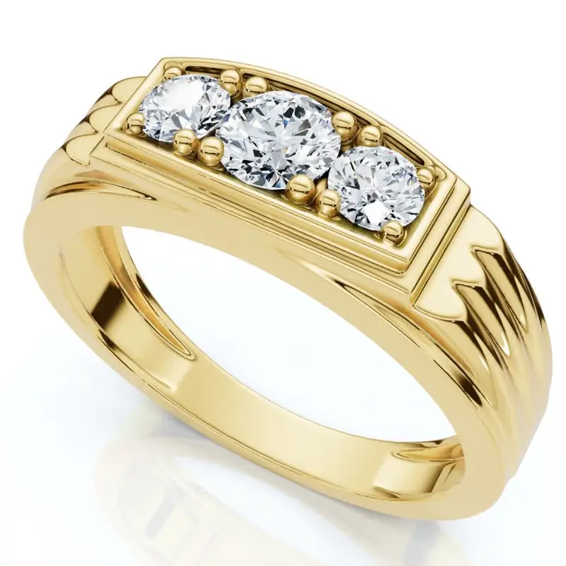 Mens Gold 3/4Ct Three Stone Diamond Anniversary Ring 14K Yellow Gold Size Selectable 1