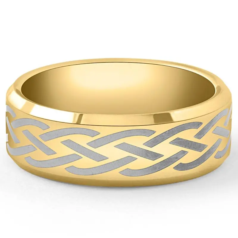 Men's Gold Plated Tungsten Ring Celtic Laser 8Mm Wedding Band 1