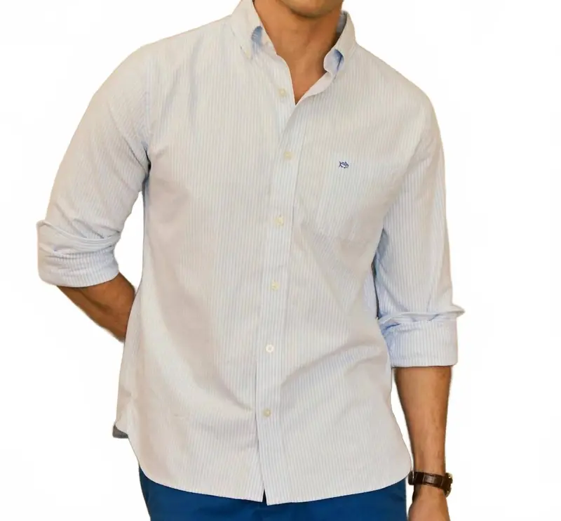 Men's Harborview Charleston Oxford Stripe Sport Shirt In Ocean Channel 1