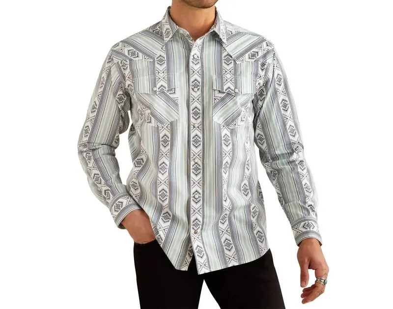 Men's Heller Retro Snap Long Sleeve Shirt In Blue 1