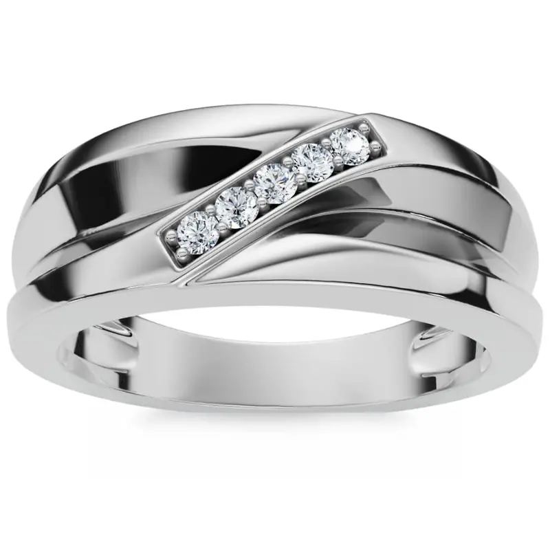 Mens High Polished White Gold Diamond Anniversary Ring Size Selectable 1