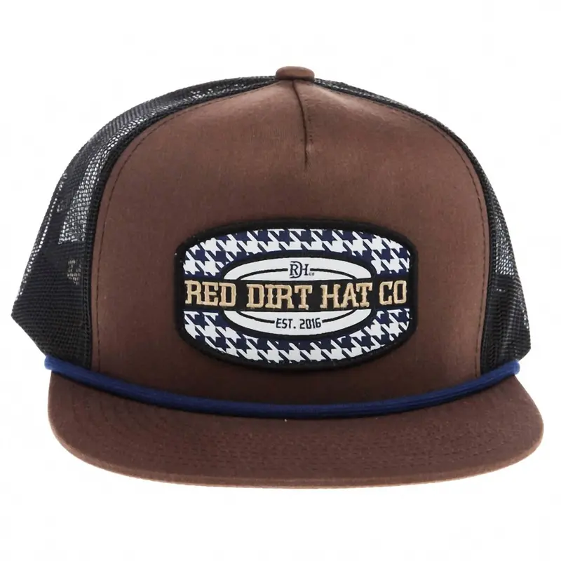 Men's Hound Patch 5 Panel Flat Trucker Rope Cap In Chocolate/Black 1