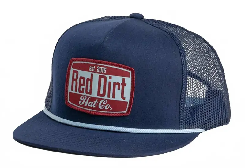 Men's Howdy Patch 5 Panel Flat Trucker Rope Cap In Navy 1