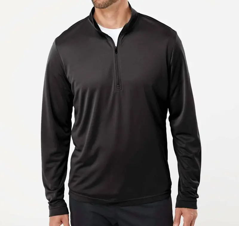 Men's Lightweight Quarter Zip Top In Heather Black 1