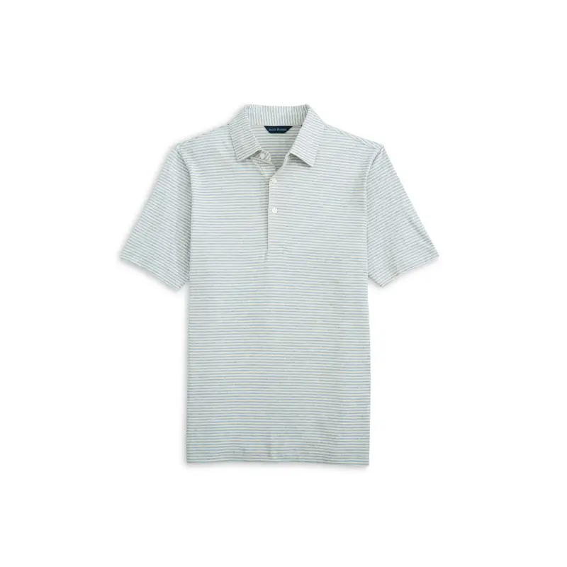 Men's Linen Blend Stripe Polo In Sky Heather 1