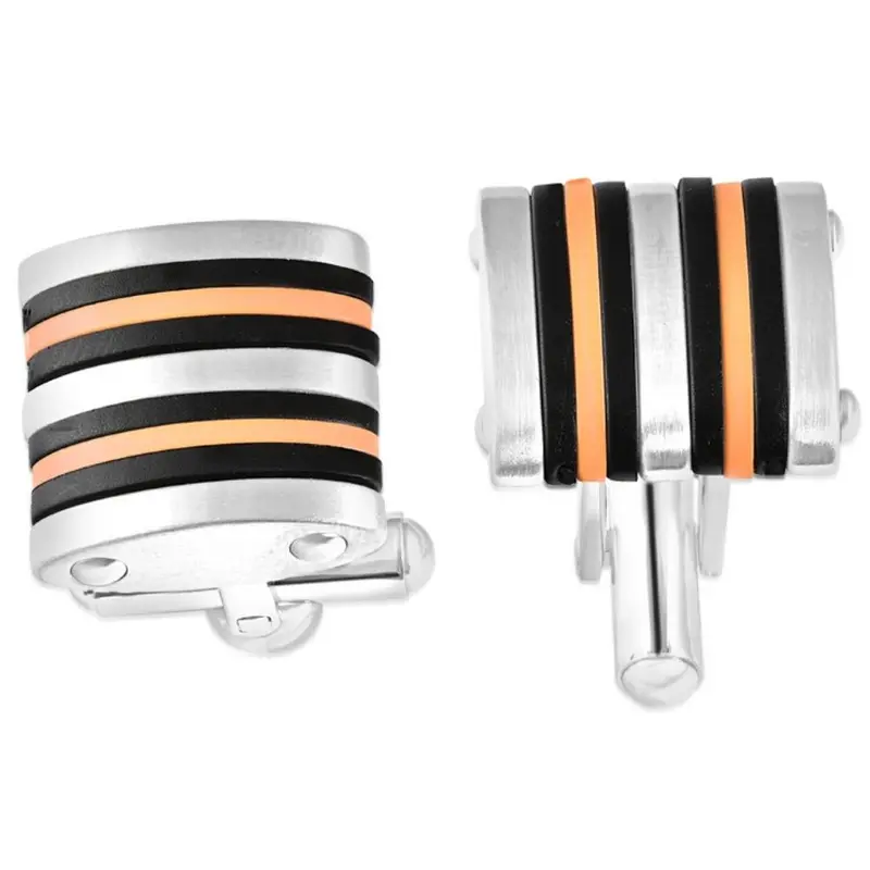Men's Polished Stainless Steel Brushed Black And Orange 16Mm Cufflink 1