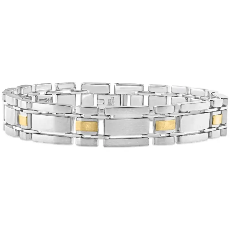 Men's Polished Steel And Dark Gold Two Tone Flexible 12Mm Link 8 " Bracelet 1