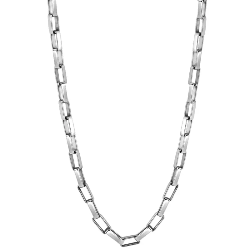 Men's Polished Steel Clasp Single Tone Rectangle 4Mm Flexible Link  22" Chain 1