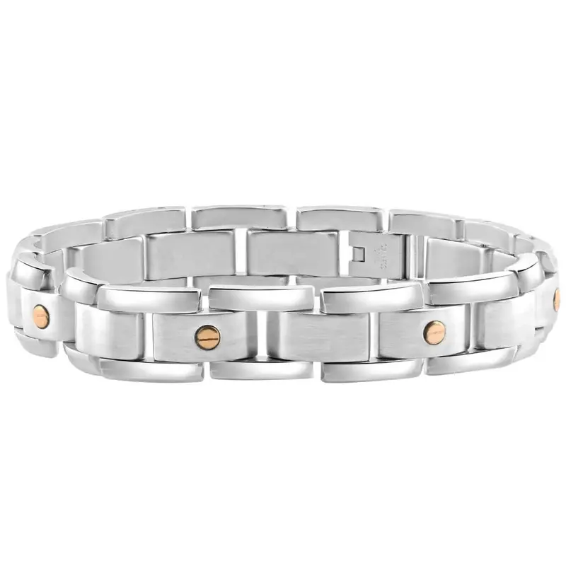 Men's Polished Steel Two Tone Gold Screwed 12Mm Link  8.5 " Bracelet 1