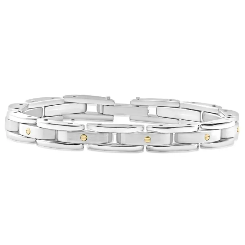 Men's Polished Steel Two Tone Two Row 8.5Mm Flexible Link 8.5 " Bracelet 1