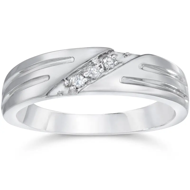 Mens Real Diamond 14K White Gold Wedding Ring Band New Size Selectable 1