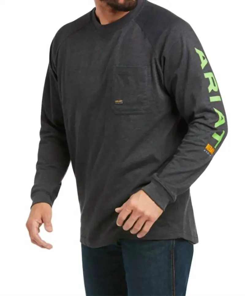 Men's Rebar Cotton Strong Graphic Team Top In Charcoal/Green 1