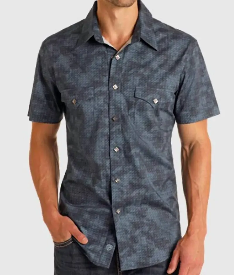 Men's Short Sleeve Snap Shirt In Blue 1