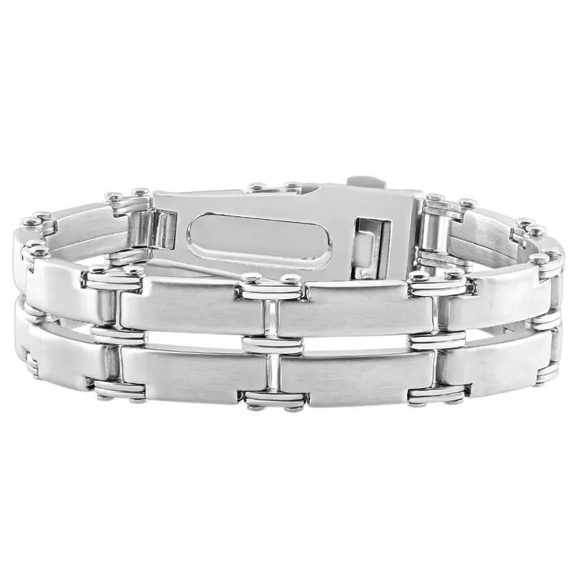 Men's Single Tone Steel And Double Wide Link  8.5" 15Mm Bracelet 1