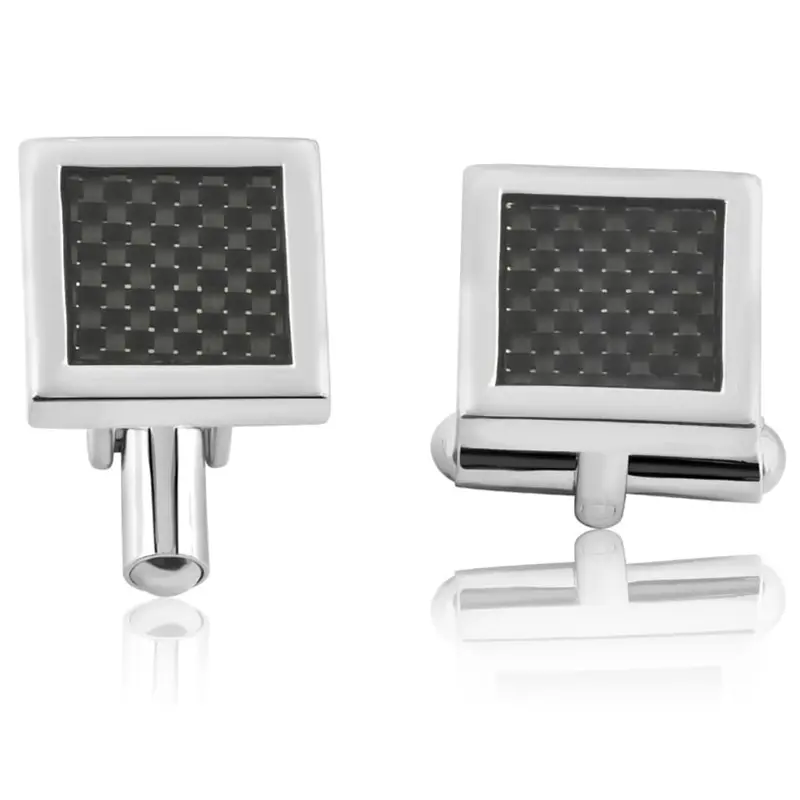 Men's Stainless Steel And Black Carbon Fiber Rectangle Polished Cufflink 13Mm 1