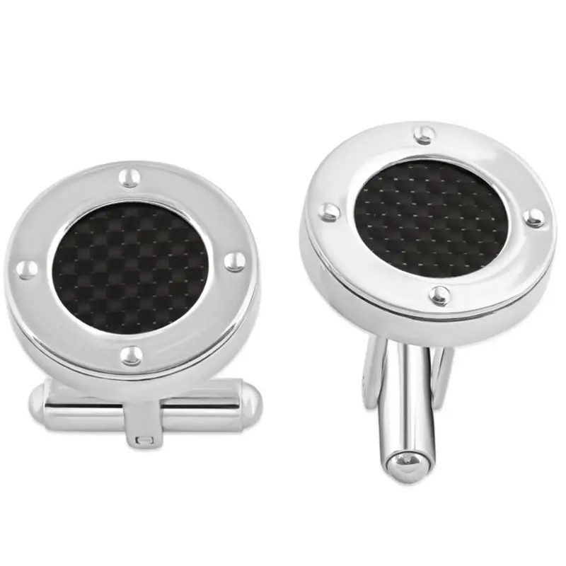 Men's Stainless Steel And Black Carbon Fiber Round Polished Cufflink 8Mm 1