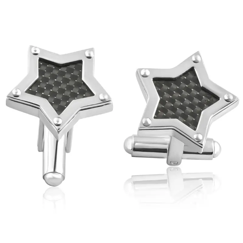 Men's Stainless Steel And Black Carbon Fiber Star Polished Cufflink 18.5Mm 1