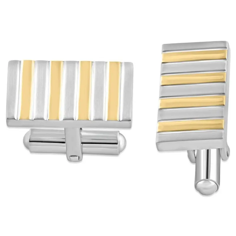 Men's Stainless Steel And Gold Striped Polished 11Mm Cufflink 1