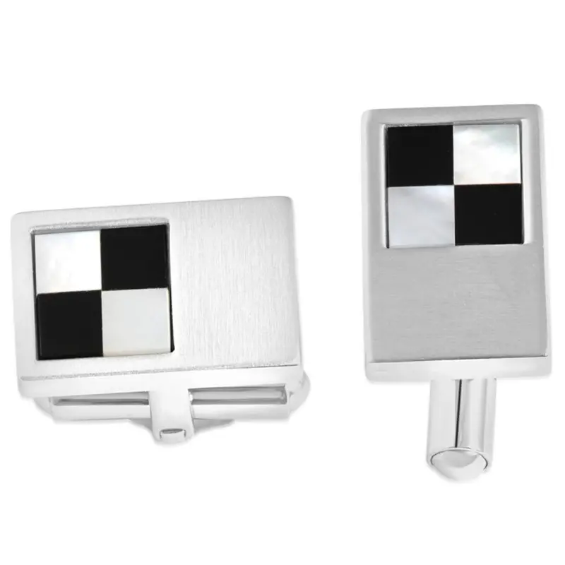 Men's Stainless Steel Checkered Black And White Polished 11Mm Cufflink 1