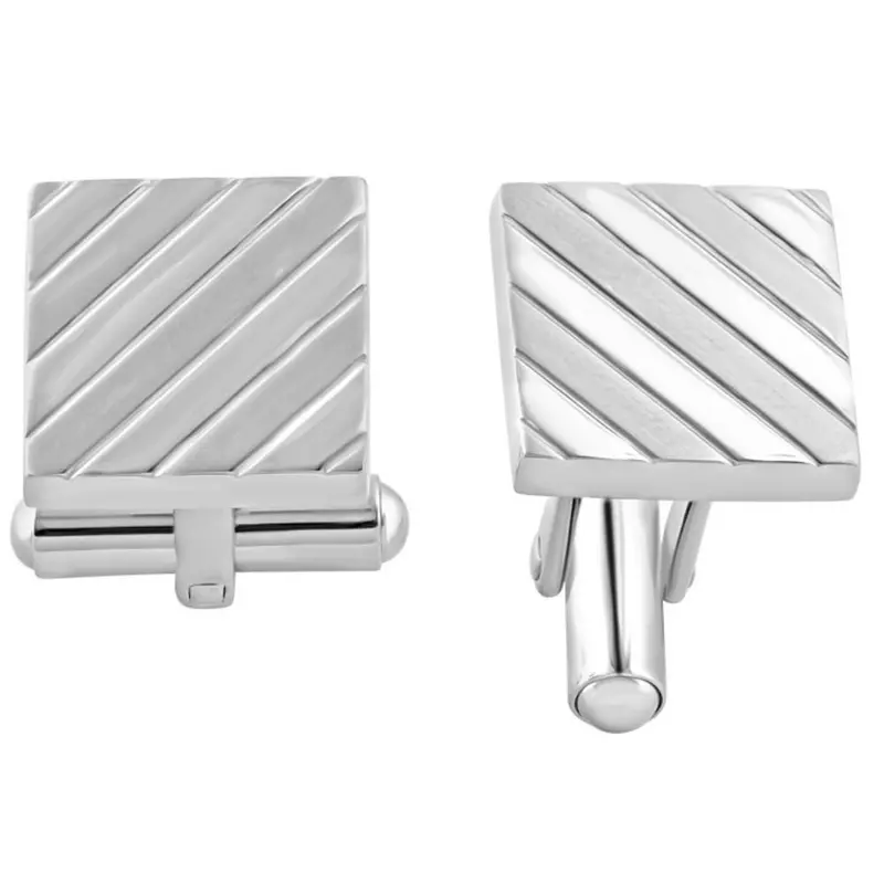 Men's Stainless Steel Square Striped Polished 14Mm Cufflink 1