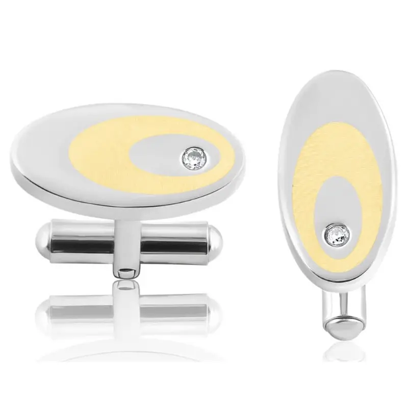 Men's Stainless Steel Yellow Oval Polished 10.5Mm Cufflink 1