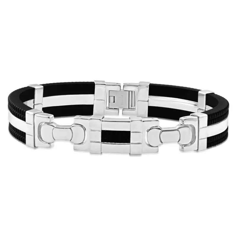 Men's Steel And Black Silicone Two Tone 12.5Mm 8 " Bangle Bracelet 1