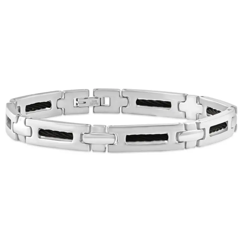 Men's Steel And Black Wired 8Mm Flexible Link 8.5 " Bracelet 1