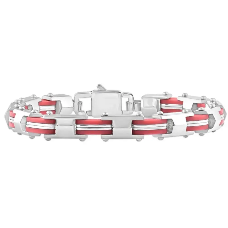 Men's Steel And Red Two Tone 8Mm Link Flexible Trigger Clasp  8.5 " Bracelet 1