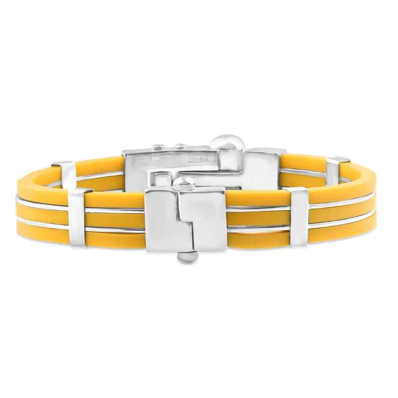 Men's Steel And Yellow Silicone Two Tone 11Mm 8 " Bangle Bracelet 1