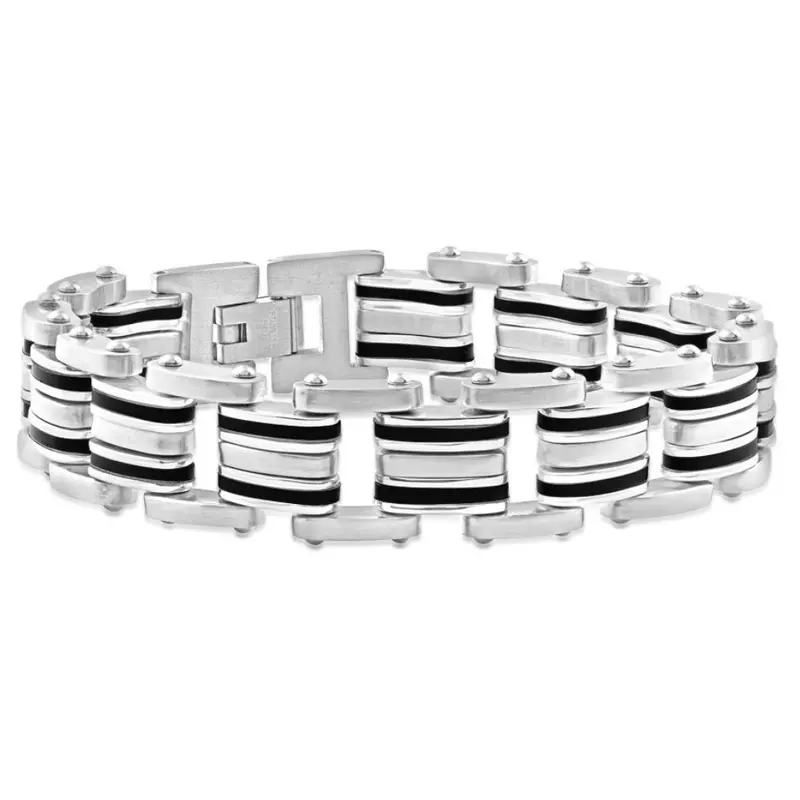 Men's Steel Brushed And Black Two Tone 16.5Mm Link Flexible 8 " Bracelet 1