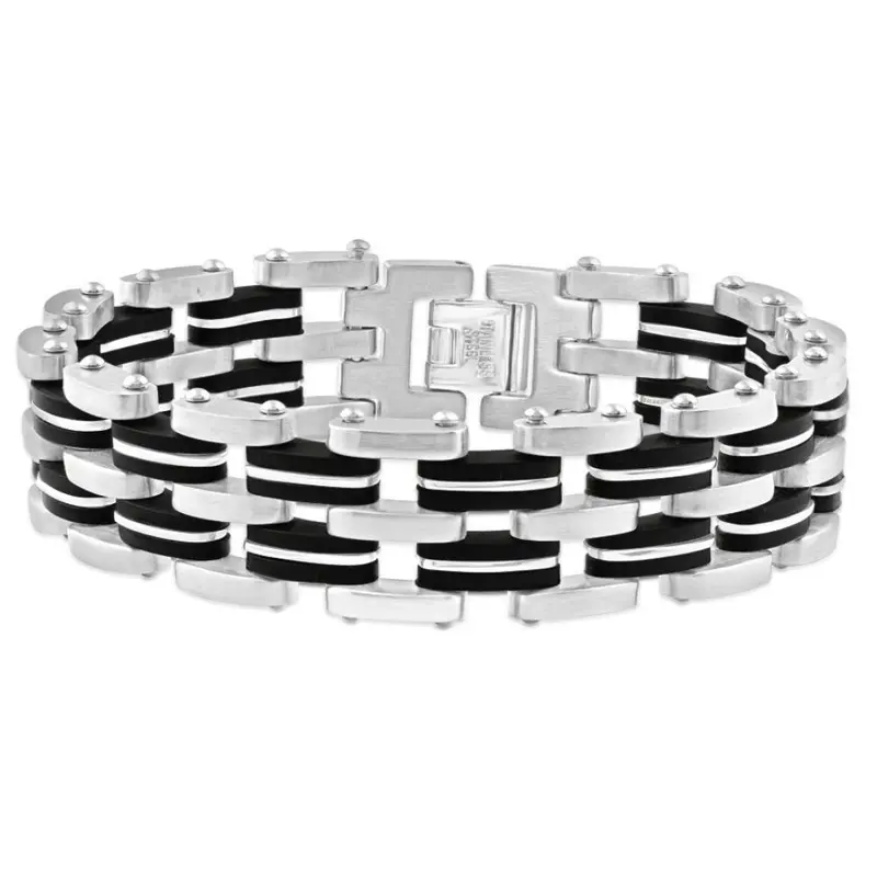 Men's Steel Brushed And Black Two Tone 18.5Mm Wide Link Flexible 8.5 " Bracelet 1