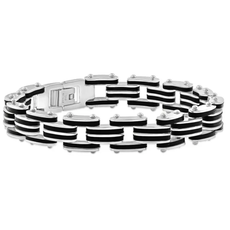 Men's Steel Brushed And Black Two Tone 3.5Mm Link Flexible 8.5 " Bracelet 1