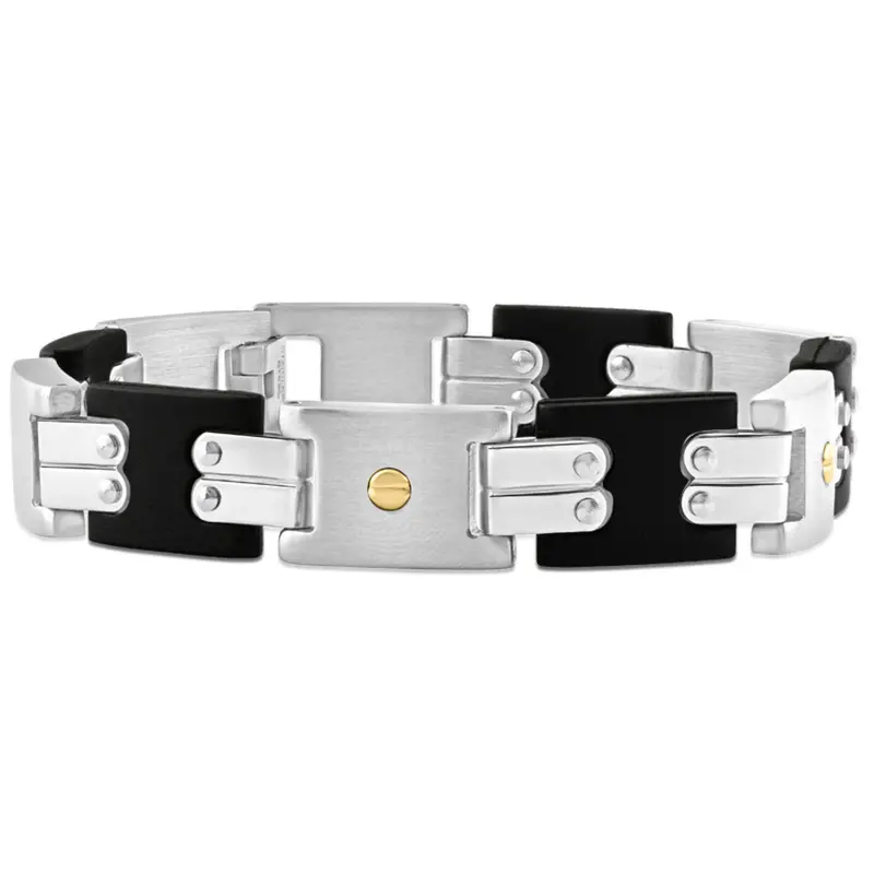 Men's Steel Brushed And Black Two Tone Flexible 12Mm Link  8 " Bracelet 1
