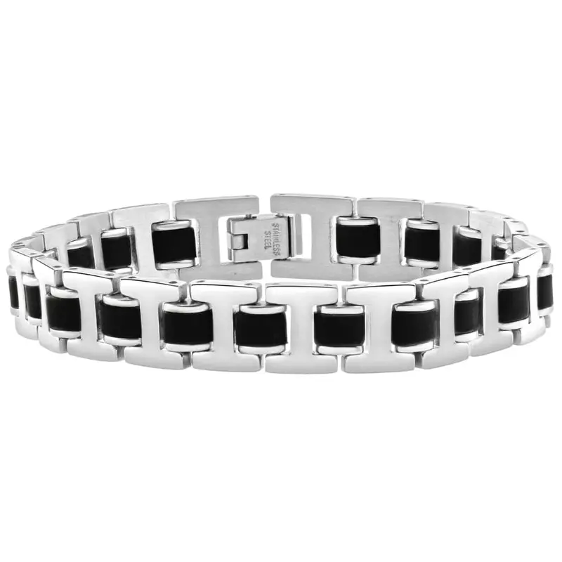 Men's Steel Brushed Black Two Tone 11Mm Link Flexible 8 " Bracelet 1