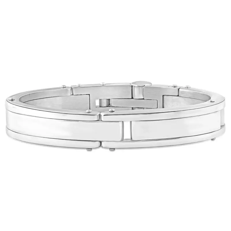 Men's Steel Polished Latched 8" 13Mm Cuffed Bracelet 1