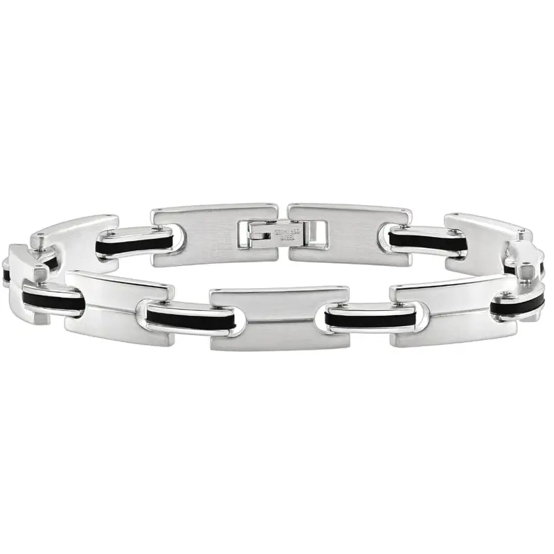 Men's Steel Polished Two Tone Black 8.5" 8.5Mm Bracelet 1
