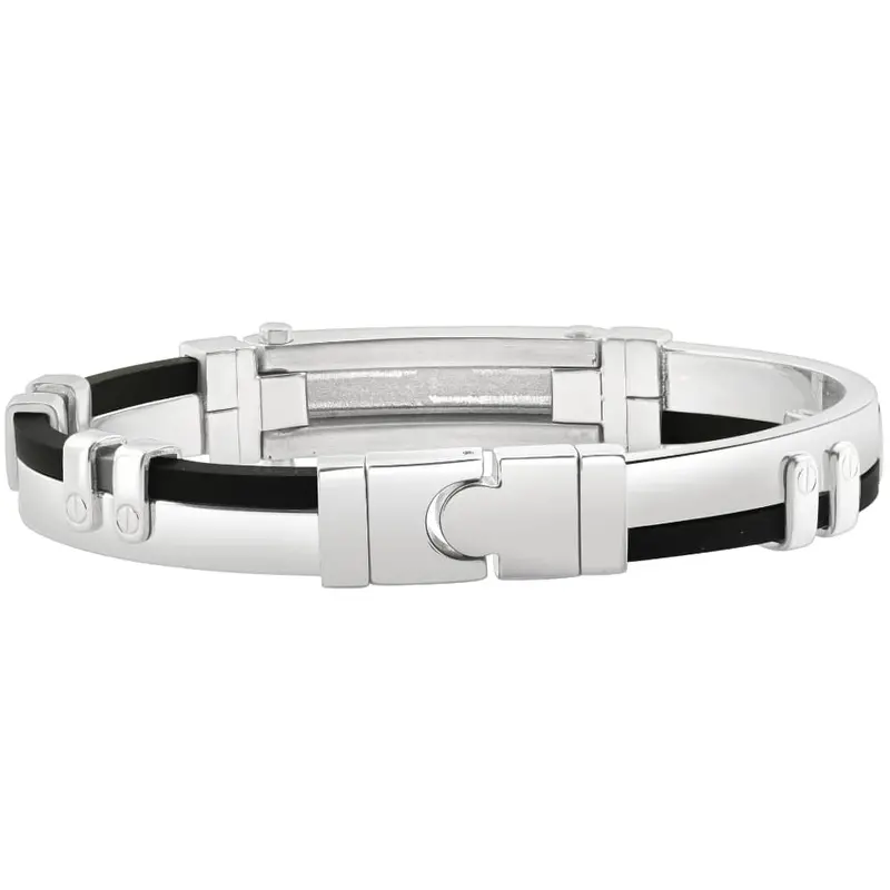Men's Steel Polished Two Tone Black Latched 8" 11Mm Cuffed Bracelet 1