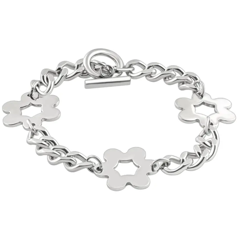 Men's Steel Single Tone Flower 7.5Mm Link Toggle Clasp 8" Bracelet 1